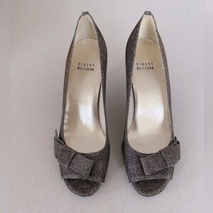 Stuart Weitzman Bowover Pyrite Nocturn glittered high heels shoes silver…